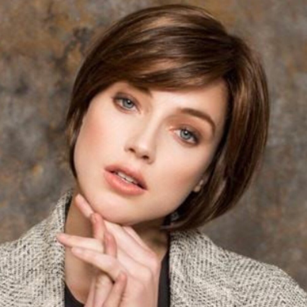 NEW - FRESH Short Bob Fringe Synthetic Wig Mono Part Ellen WIlle Dark Auburn